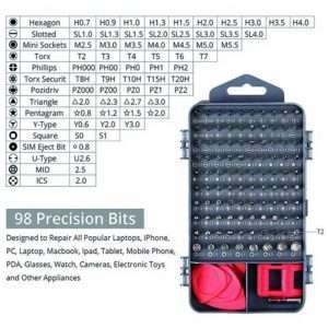 پیچ گوشتی و سری 115 در 1 مجموعه کامل ابزارهای دستی